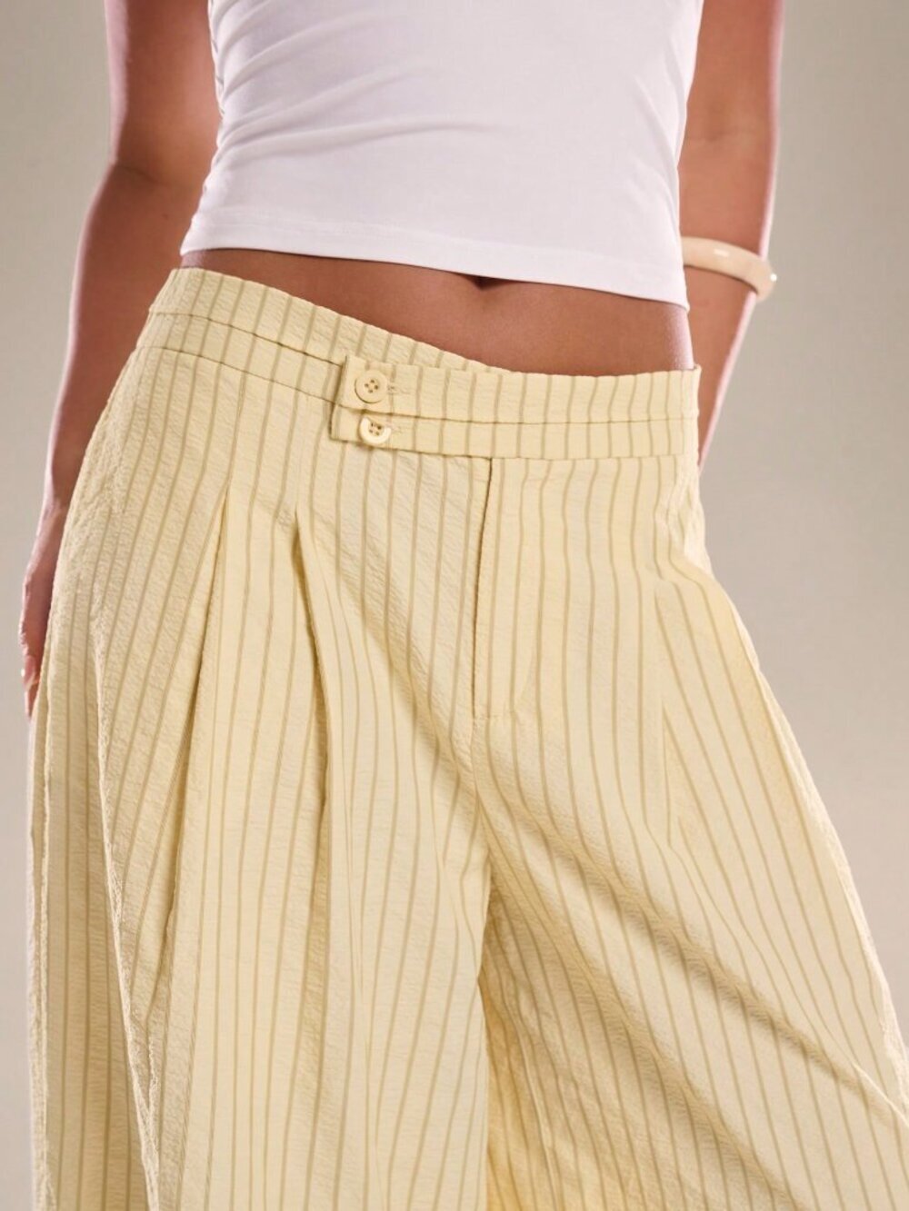 Yellow Casual Chic Women's Striped Waist Trousers - Picture 7 of 7